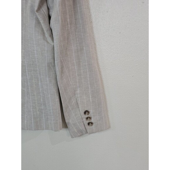 Joie Linen Blend Blazer Womens M Beige Pinstripe Double Breasted Jacket - Picture 8 of 12